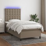 Pat cu arcuri, saltea și LED, gri taupe, 80×200 cm, textil