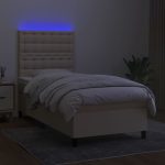 Pat cu arcuri, saltea și LED, crem, 90×200 cm, textil