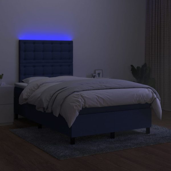 Pat cu arcuri, saltea și LED, albastru, 120×200 cm, textil