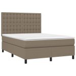Pat cu arcuri, saltea și LED, gri taupe, 140×200 cm, textil