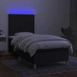 Pat cu arcuri, saltea și LED, negru, 100×200 cm, textil