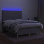 Pat cu arcuri, saltea și LED, gri deschis, 140×190 cm, textil