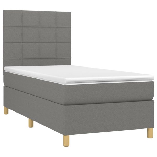 Pat cu arcuri, saltea și LED, gri închis, 80×200 cm, textil