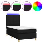 Pat cu arcuri, saltea și LED, negru, 90×190 cm, textil