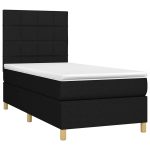 Pat cu arcuri, saltea și LED, negru, 90×190 cm, textil