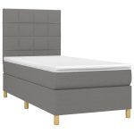 Pat cu arcuri, saltea și LED, gri închis, 100×200 cm, textil