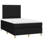 Pat cu arcuri, saltea și LED, negru, 120×200 cm, textil