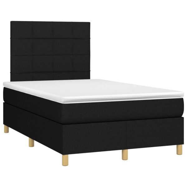Pat cu arcuri, saltea și LED, negru, 120×200 cm, textil
