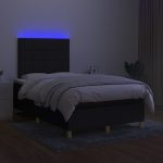 Pat cu arcuri, saltea și LED, negru, 120×200 cm, textil