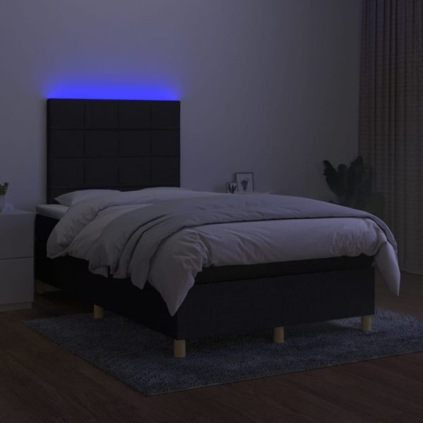 Pat cu arcuri, saltea și LED, negru, 120×200 cm, textil