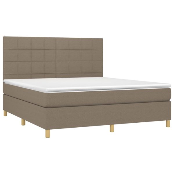 Pat cu arcuri, saltea și LED, gri taupe, 160×200 cm, textil