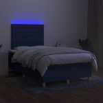 Pat cu arcuri, saltea și LED, albastru, 120×200 cm, textil