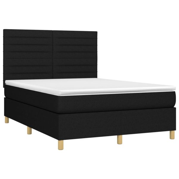Pat cu arcuri, saltea și LED, negru, 140×190 cm, textil