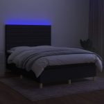 Pat cu arcuri, saltea și LED, negru, 140×190 cm, textil