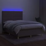 Pat cu arcuri, saltea și LED, gri taupe, 140×190 cm, textil