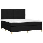 Pat cu arcuri, saltea și LED, negru, 180×200 cm, textil