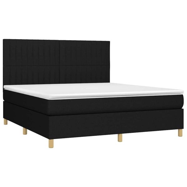 Pat cu arcuri, saltea și LED, negru, 180×200 cm, textil