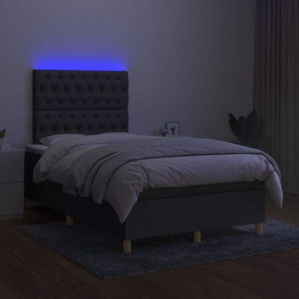 Pat cu arcuri, saltea și LED, gri închis, 120×200 cm, textil