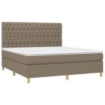 Pat cu arcuri, saltea și LED, gri taupe, 180×200 cm, textil
