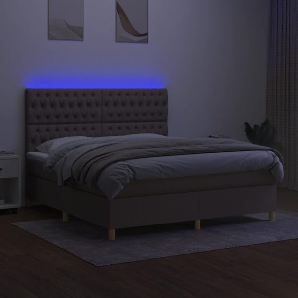 Pat cu arcuri, saltea și LED, gri taupe, 180×200 cm, textil