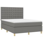Pat cu arcuri, saltea și LED, gri închis, 140×190 cm, textil