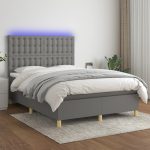 Pat cu arcuri, saltea și LED, gri închis, 140×190 cm, textil