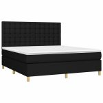 Pat cu arcuri, saltea și LED, negru, 160×200 cm, textil