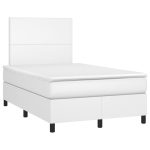 Pat cu arcuri, saltea și LED, alb, 120×200 cm, piele ecologică