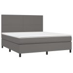 Pat cu arcuri, saltea și LED, gri, 160×200 cm, piele ecologică