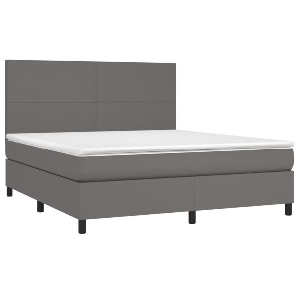 Pat cu arcuri, saltea și LED, gri, 160×200 cm, piele ecologică