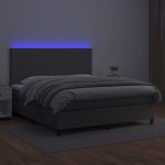 Pat cu arcuri, saltea și LED, gri, 160×200 cm, piele ecologică