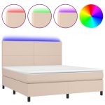 Pat cu arcuri, cu saltea și LED cappuccino 180×200 cm piele eco