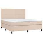 Pat cu arcuri, cu saltea și LED cappuccino 180×200 cm piele eco