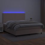 Pat cu arcuri, cu saltea și LED cappuccino 180×200 cm piele eco