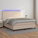Pat cu arcuri, cu saltea și LED cappuccino 180×200 cm piele eco