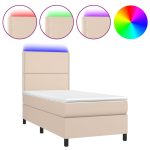 Pat continental cu saltea și LED cappuccino 80×200 cm piele eco