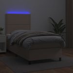 Pat continental cu saltea și LED cappuccino 80×200 cm piele eco