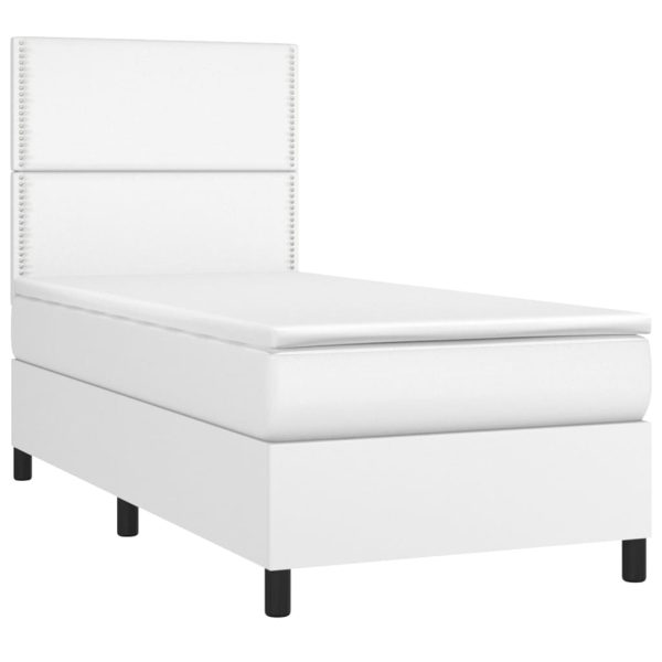 Pat cu arcuri, cu saltea și LED, alb, 100×200 cm, piele eco