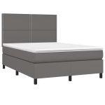 Pat cu arcuri, saltea și LED, gri, 140×200 cm, piele eco
