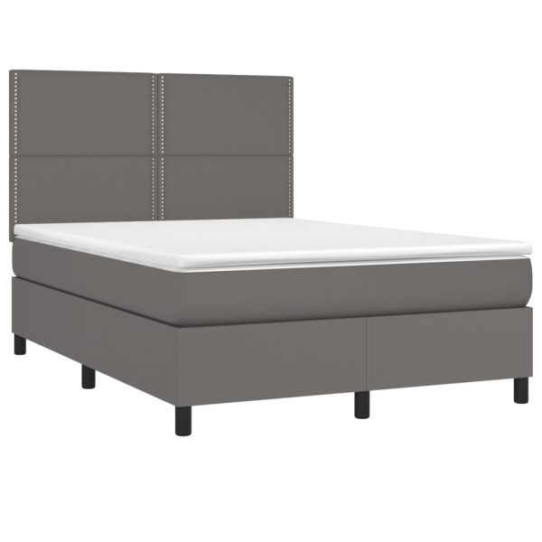 Pat cu arcuri, saltea și LED, gri, 140×200 cm, piele eco