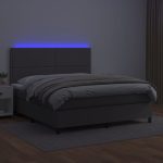 Pat cu arcuri, saltea și LED, gri, 140×200 cm, piele eco