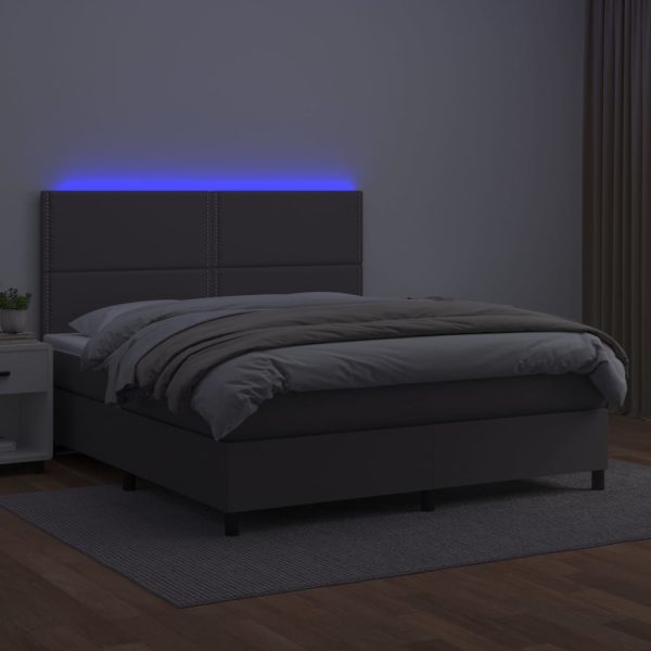 Pat cu arcuri, saltea și LED, gri, 140×200 cm, piele eco