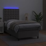 Pat continental cu saltea și LED, gri, 80×200 cm, piele eco