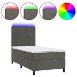 Pat continental cu saltea și LED, gri închis, 80×200 cm catifea