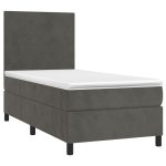 Pat continental cu saltea și LED, gri închis, 80×200 cm catifea