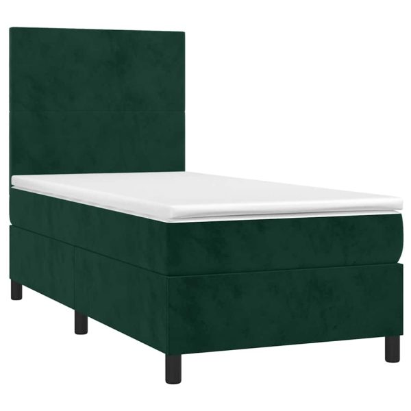 Pat continental cu saltea și LED verde închis 80×200 cm catifea