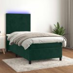 Pat continental cu saltea și LED verde închis 80×200 cm catifea