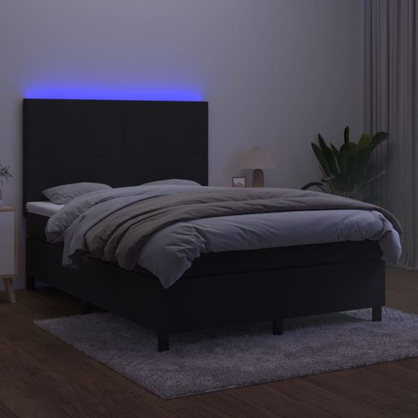 Pat cu arcuri, saltea și LED, negru, 140×190 cm, catifea