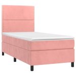 Pat continental cu saltea & LED, roz, 80×200 cm, catifea