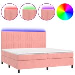 Pat continental cu saltea & LED, roz, 200×200 cm, catifea
